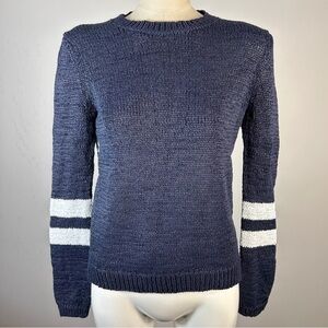 360 Sweater Navy Crew Neck with White Sleeve Stripes S